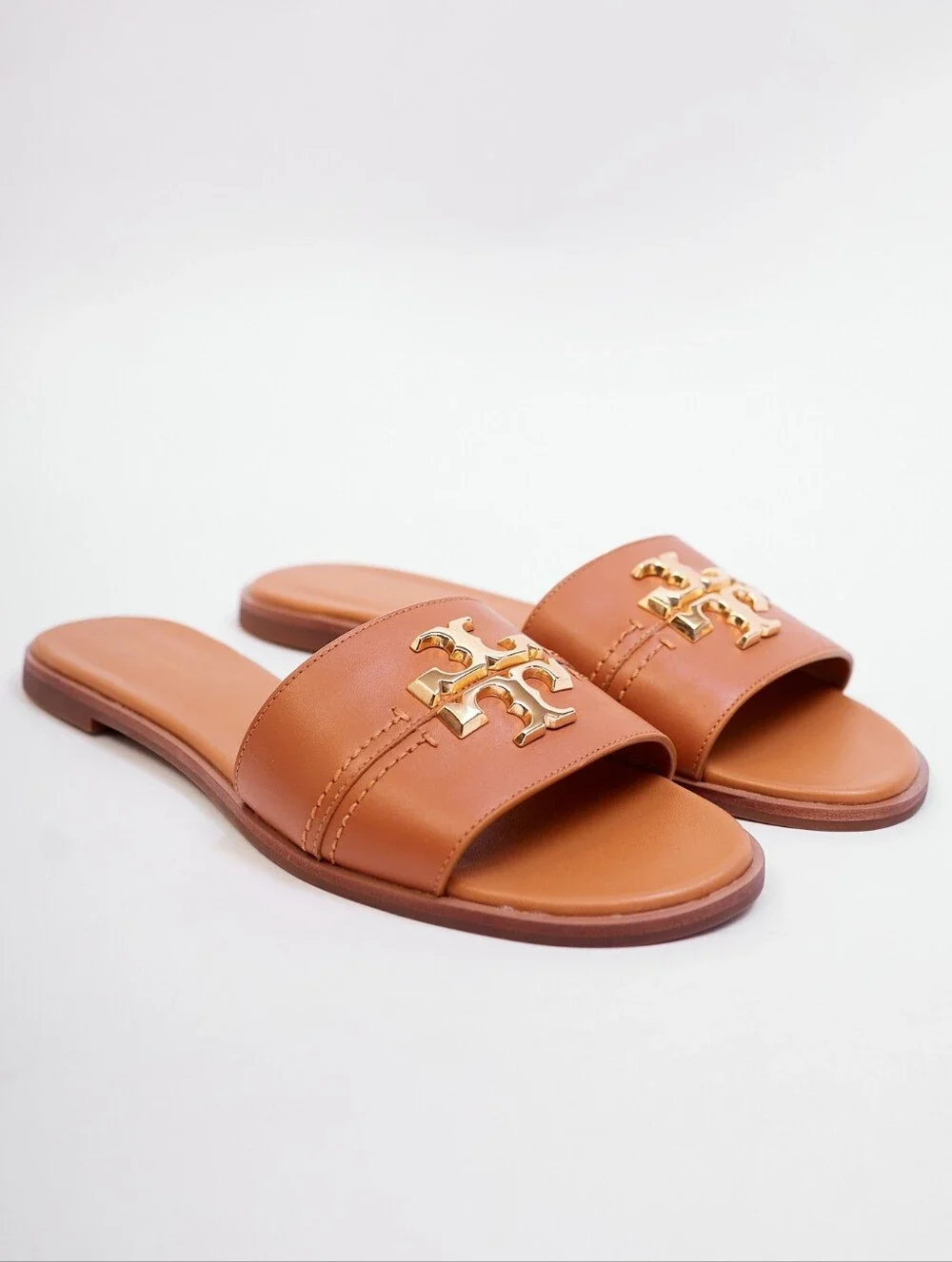 Tory Burch Everly Slide Sandal Tan Calf Leather Size 12
